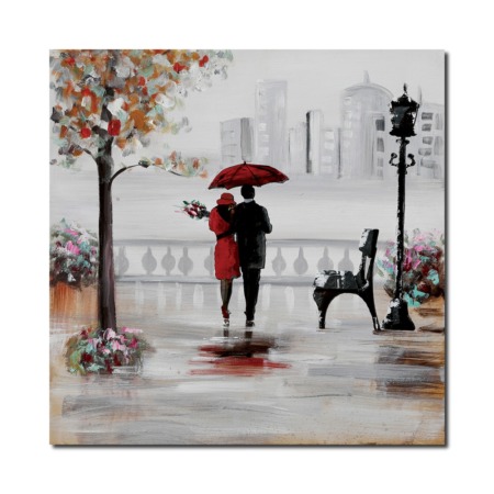 peinture figurative couple sous la pluie