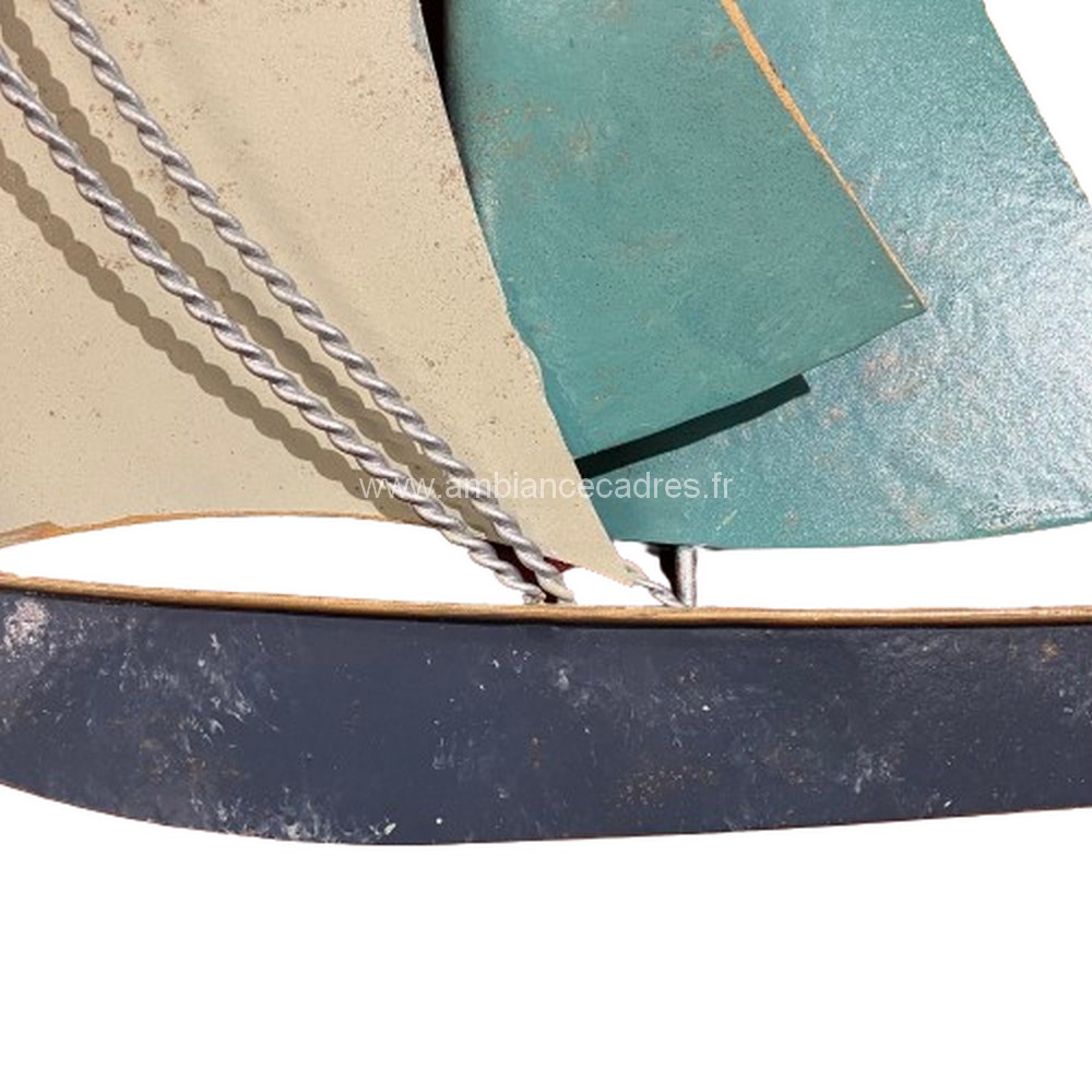 déco métal bateau 3 tons bleus