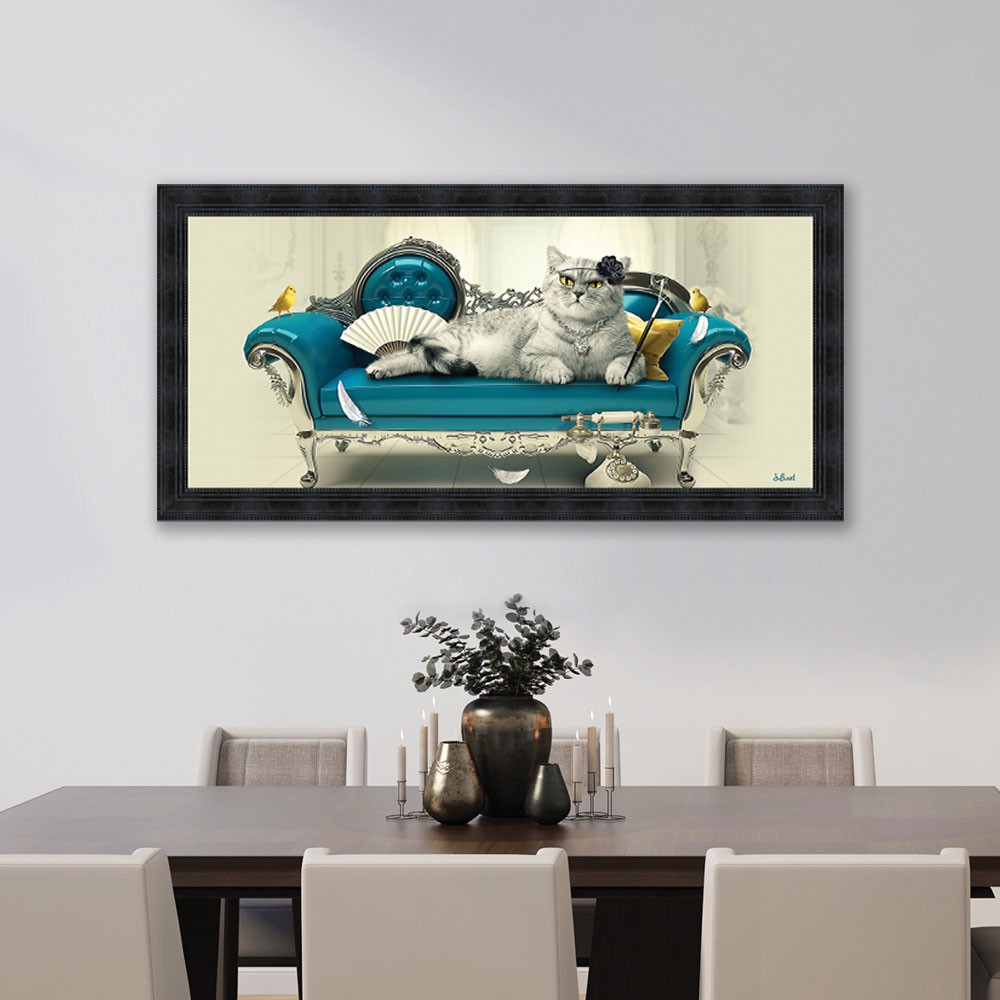 tableau_sylvain_binet_chat_sofa_bleu_idee_cadeau_femme_tours tableau sylvain binet chat sofa