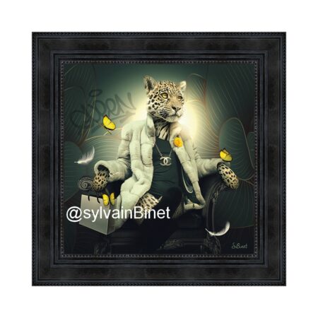 tableau femme leopard fauteuil chesterfield sylvain binet