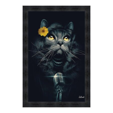 Cadre Chat chanteuse fleure jaune sylvain binet
