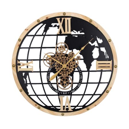 Horloge Bois et Métal Carte du Monde