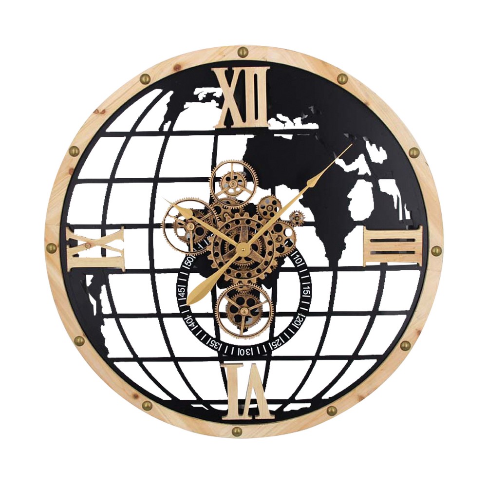 Horloge Bois et Métal Carte du Monde Ø70cm