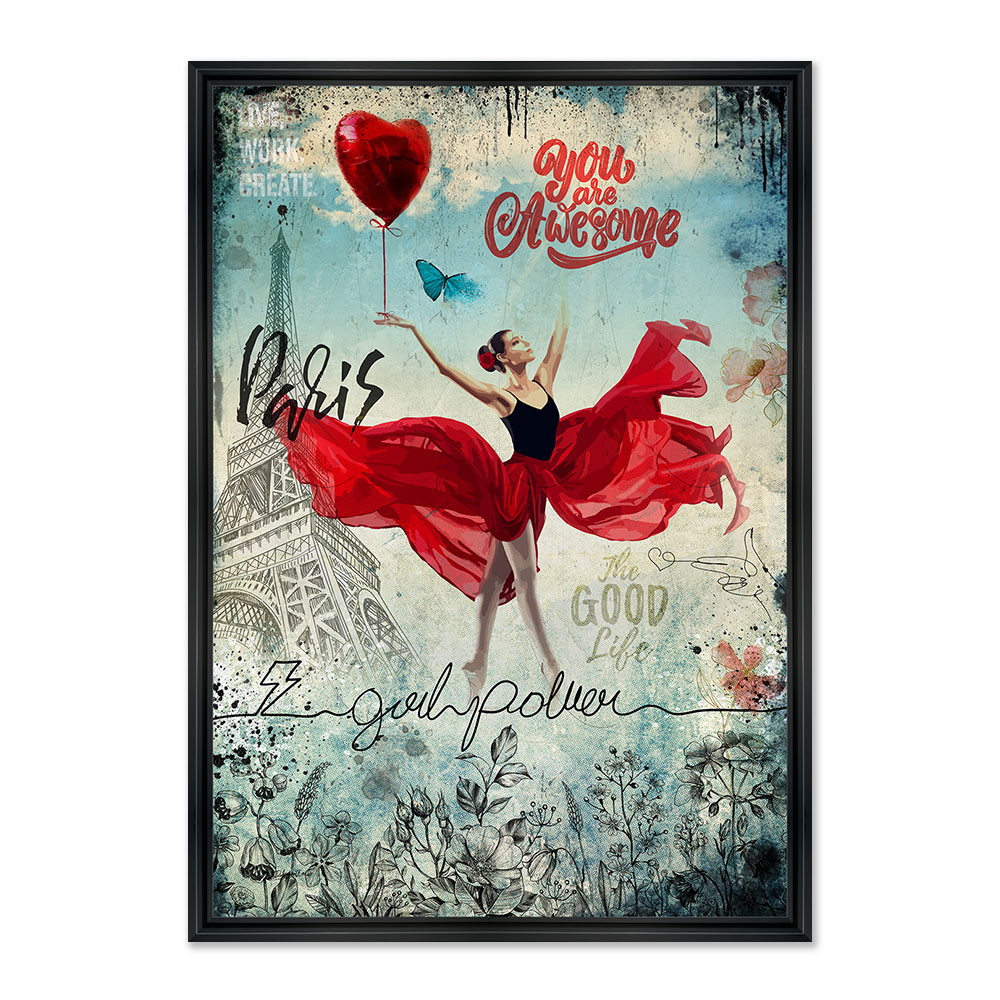 tableau_rubix_girlpower_paris_femme_funambuliste_rouge_coeur_good_life_nimes Tableau Rubix Girlpower Paris