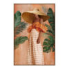 Cadre Femme Grand Chapeau Feuilles Verte 82.5x122.5cm