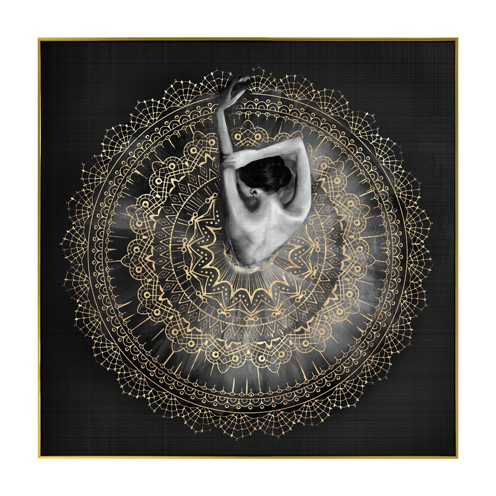 Cadre Femme Rosaces Doré 82.5x82.5cm