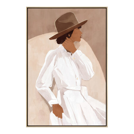 Cadre Femme Vêtement Blanc Chapeau Marron 82.5x122.5cm