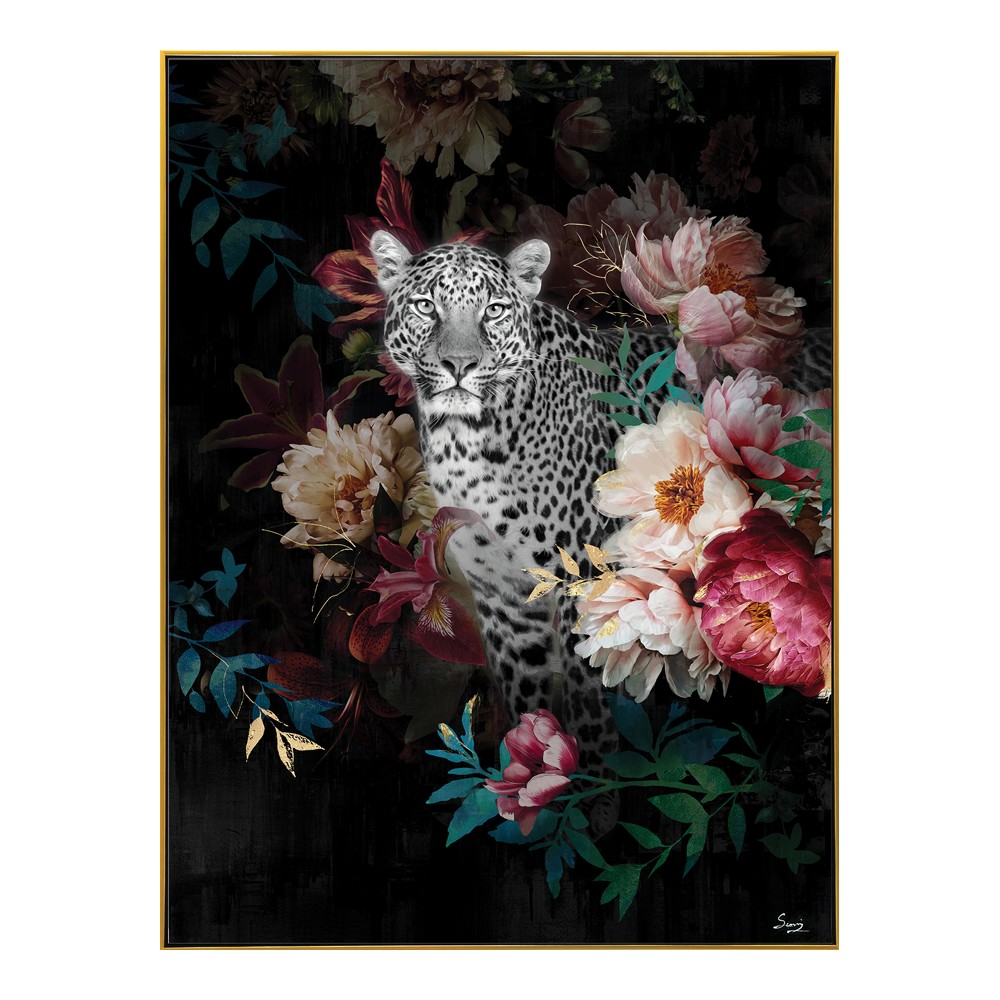 Cadre Léopard Feuilles et Fleurs 62.5x82.5cm