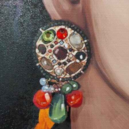 Tableau Femme Couronne Fleurs Cadre Noir 62.5x82.5cm