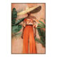 Tableau Femme Tenue Orange avec Chapeau Paille 82.5x122.5cm