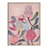 Tableau Fleurs sur Fond Rose Cadre Bois 62.5x82.5cm