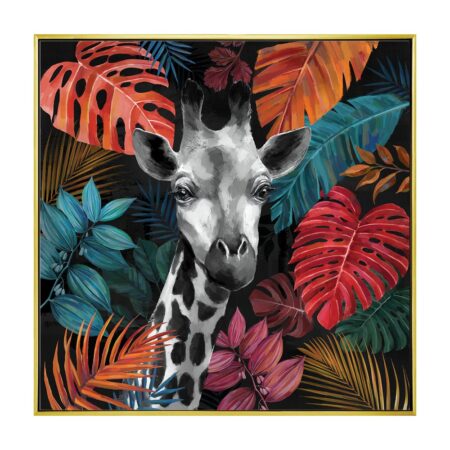 Tableau Girafe Feuilles Colorés 102.5x102.5cm