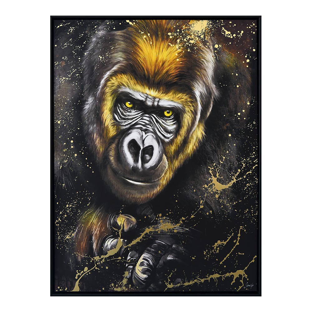 Tableau Gorille Noir Or Cadre Noir 62.5x82.5cm