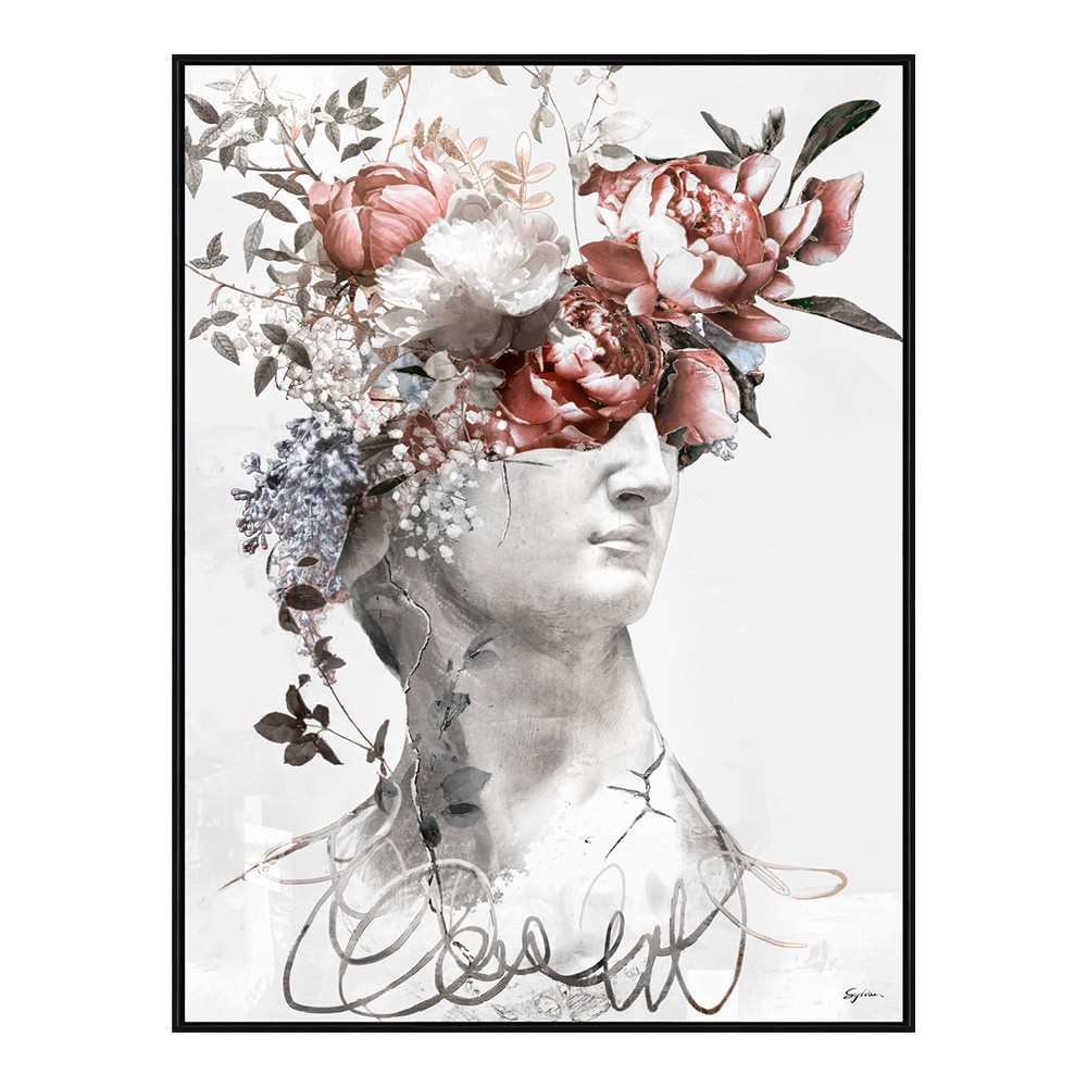 Tableau Statue Visage avec Fleurs 62.5x82.5cm
