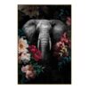 Toile Eléphant Fond Noir Fleuris Cadre Noir 82.5x122.5cm