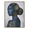 Toile Femme Teint Bleu Motifs Or 62.5x82.5cm