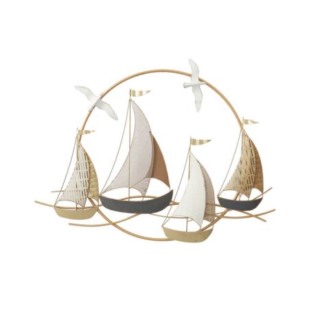 Sculpture Murale Bateaux Or Blanc Cercle