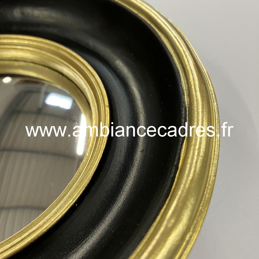 Petit miroir convexe noir doré 19cm