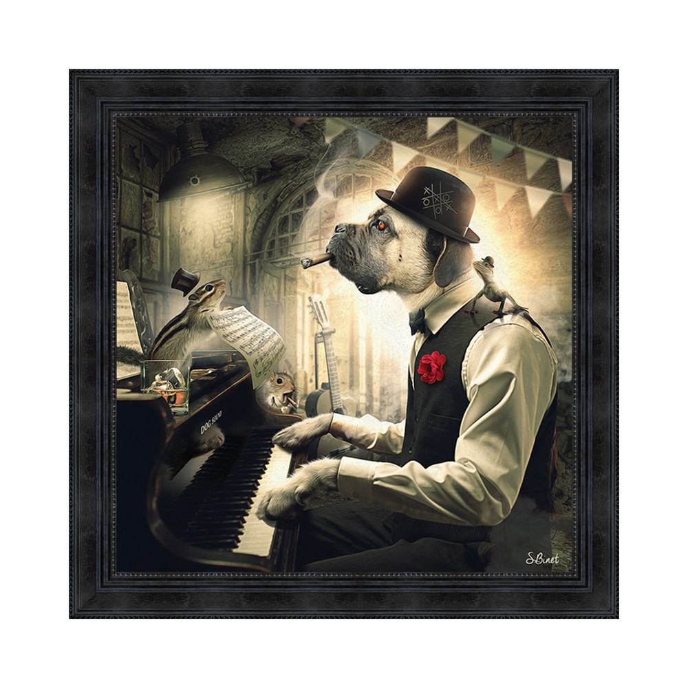 cadre_sylvain_binet_chien_piano_cadraven_nice_14.3212_60x60cm
