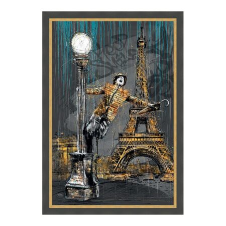 cadre l'homme le lampadaire et la tour eiffel
