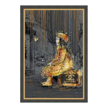 cadre la petite fille sur la valise papillon romaric