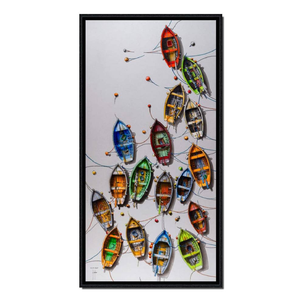 cadre va et vient barques colorées