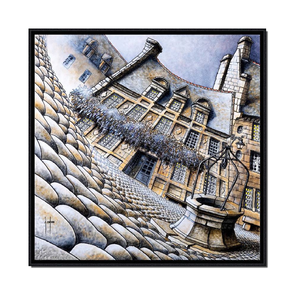 tableau_coadou_puit_et_boutique_locronan_29193-AC-60x60cm Tableau Coadou Puit et Boutique Locronan
