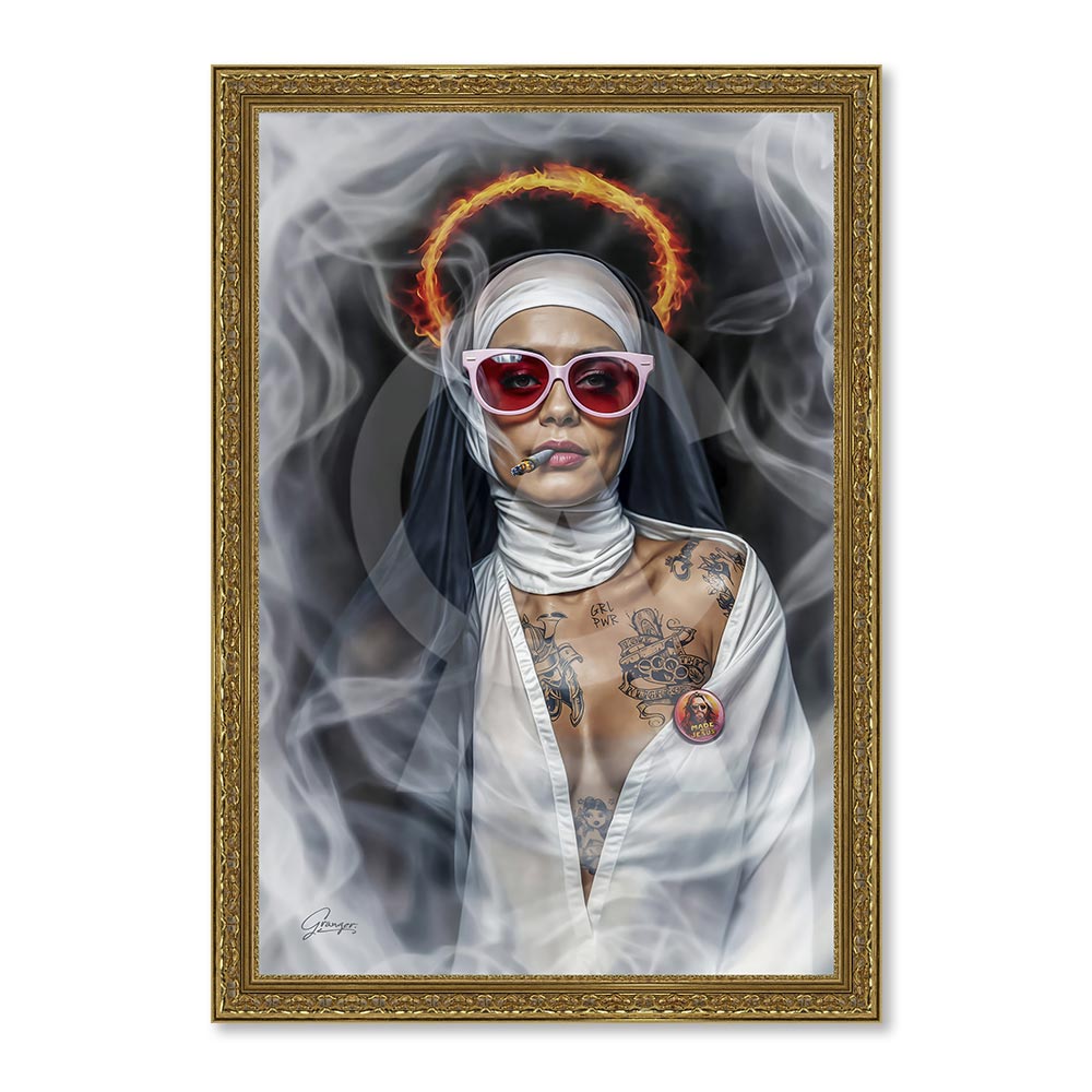 tableau_alexandre_granger_sister_act_nonne_tatouee_cigarette_lunette_decoration_salon_amiens Tableau Alexandre Granger Sister Act