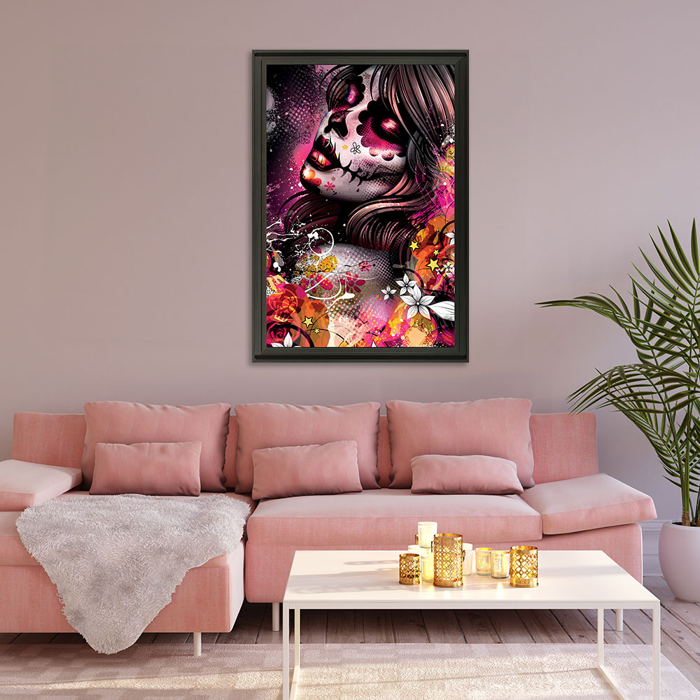 cadre_sarah_b_adela_pink_fille_maquillage_sugar_skull_makeup_decoration_interieur_murale_lyon cadre sarah b Adela Pink