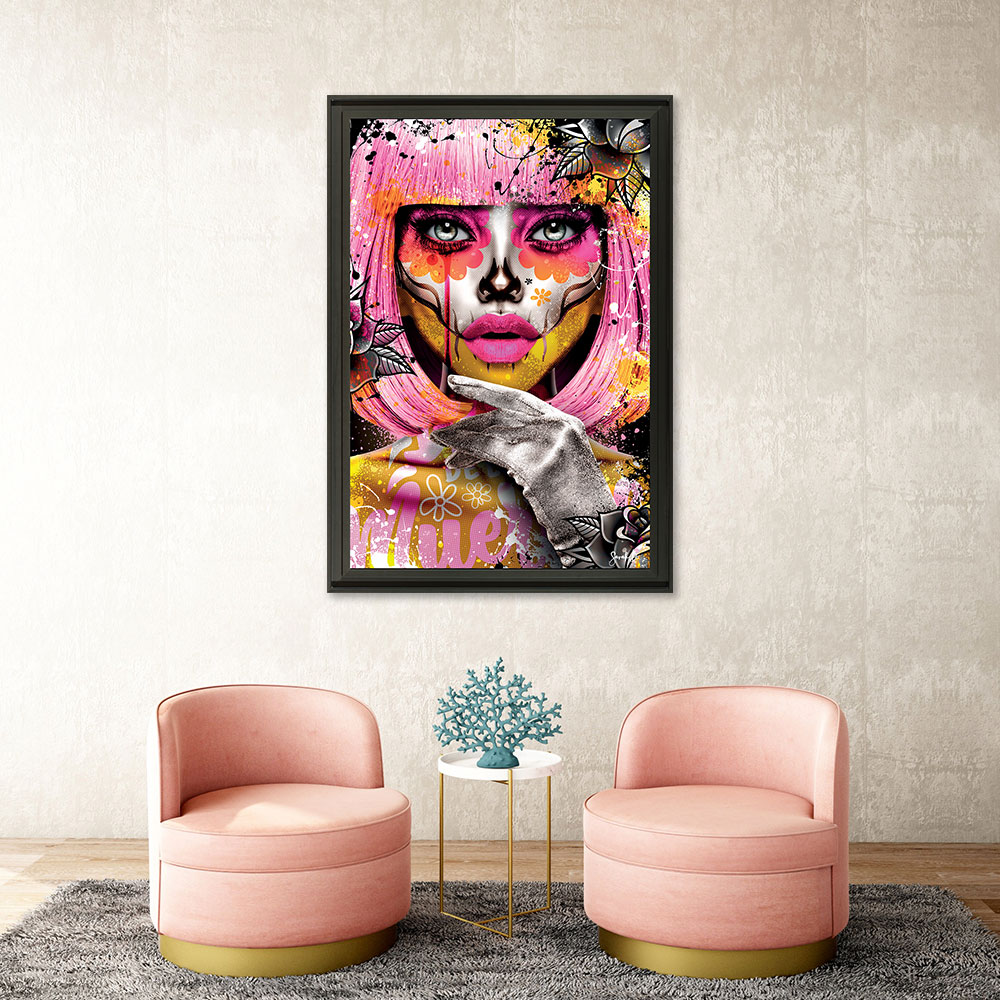 cadre_sarah_b_orea_pink_fille_maquillage_rose_orange_fleurs_decoration_maison_interieur_toulouse cadre sarah b Orea Pink