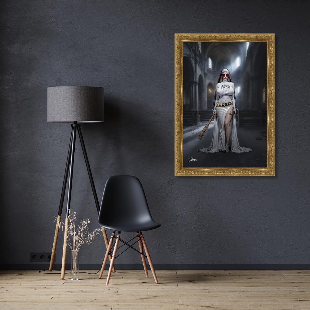 decoration_murale_alexandre_granger_in_corpus_veritas_femme_nonne_ambiance_appartement_baguette_dore_biscarosse décoration murale alexandre granger In Corpus Veritas