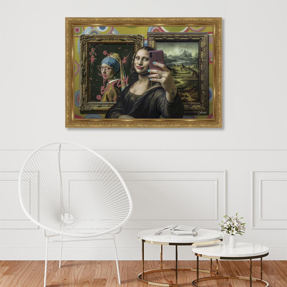 decoration_murale_alexandre_granger_muses_II_joconde_la_laitiere_cadre_dore_decoration_contemporaine_rennes décoration murale alexandre granger