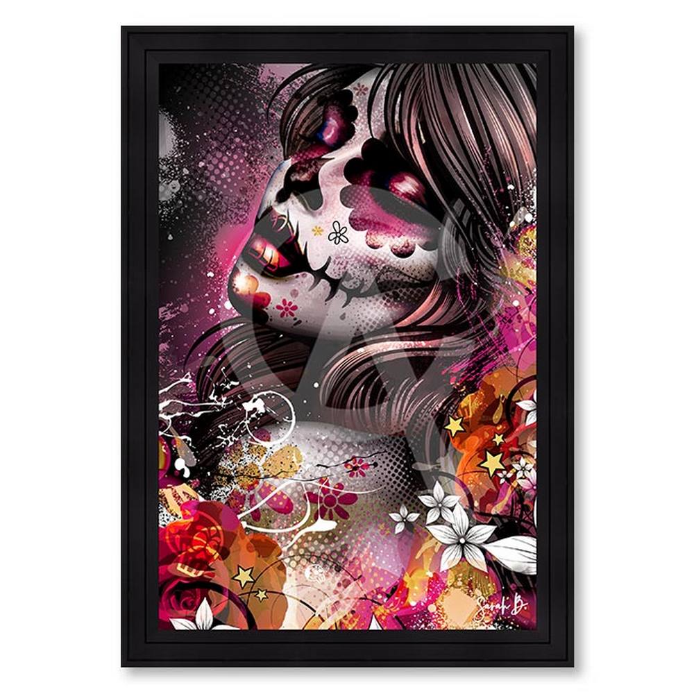 tableau_adela_pink_femme_fete_mort_maquillage_rose_orange_distributeur_encadreur_quimper tableau Adela Pink sarah b
