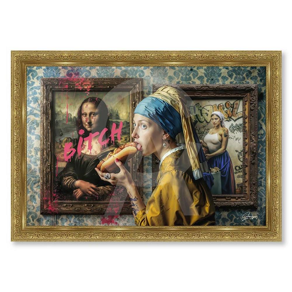 tableau_alexandre_granger_muses_decoration_boulangerie_hot_dog_joconde_milkygirl_cadre_or_toulon tableau alexandre granger Muses