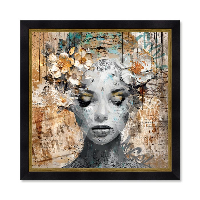 tableau_canelle_romaric_femme_couronne_fleurs_dore_objet_decoratif_maison_moderneperpignan Tableau Canelle Romaric