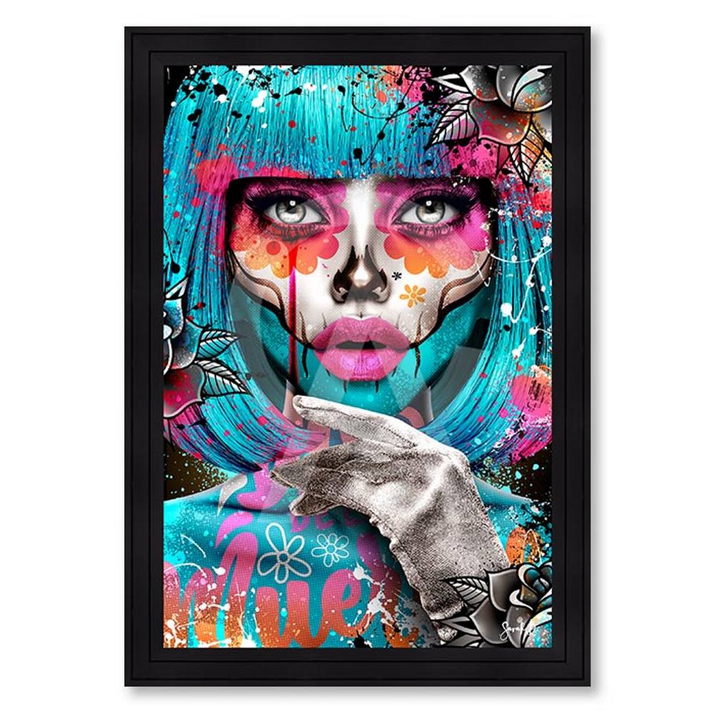 tableau_orea_blue_sarah_b_fille_maquillage_rose_bleu_mexicain_fleurs_montpellier tableau Orea Blue Sarah b