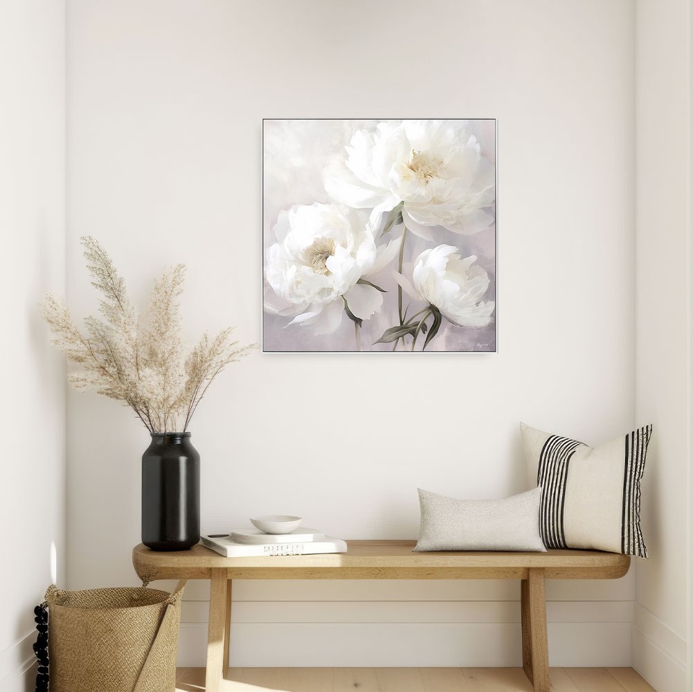 déco couloir toile florale blanche