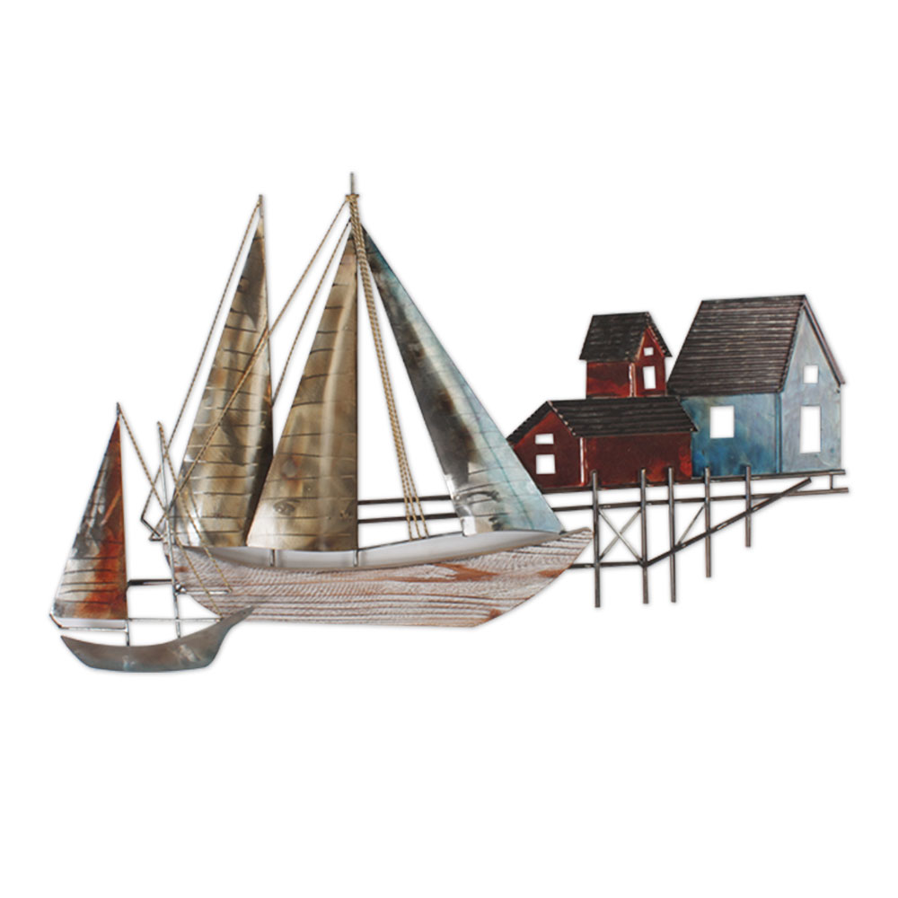 Sculpture Métal Bateau Maison Bois