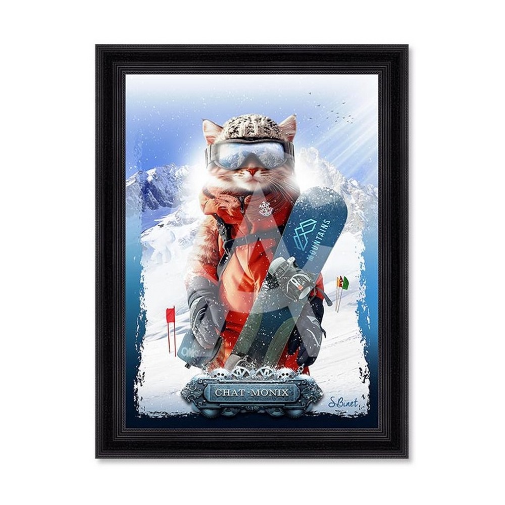tableau_sylvain_binet_chat_monix_ski_snowboard_montagne_neige Tableau Sylvain Binet Chat-Monix