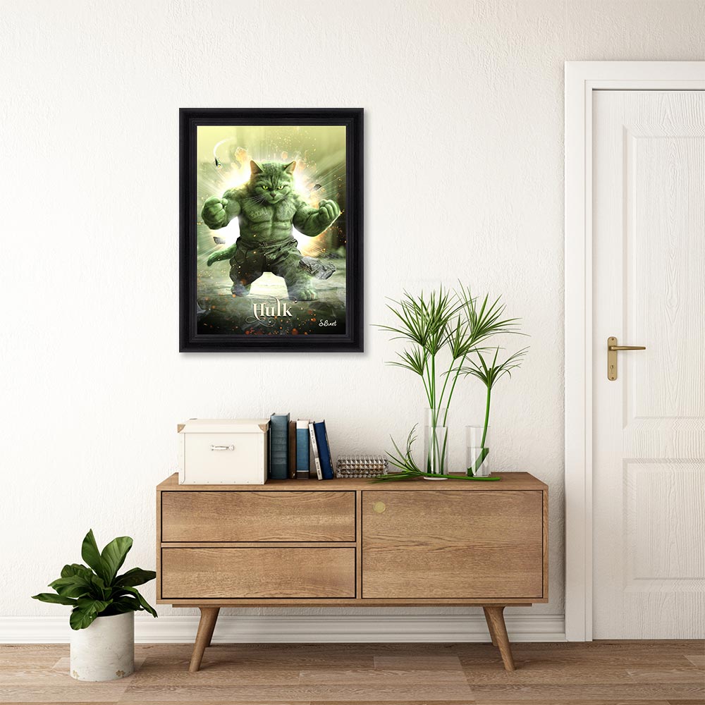 cadre_sylvain_binet_chat_hulk_decoration_super_heros cadre sylvain binet Chat-Hulk