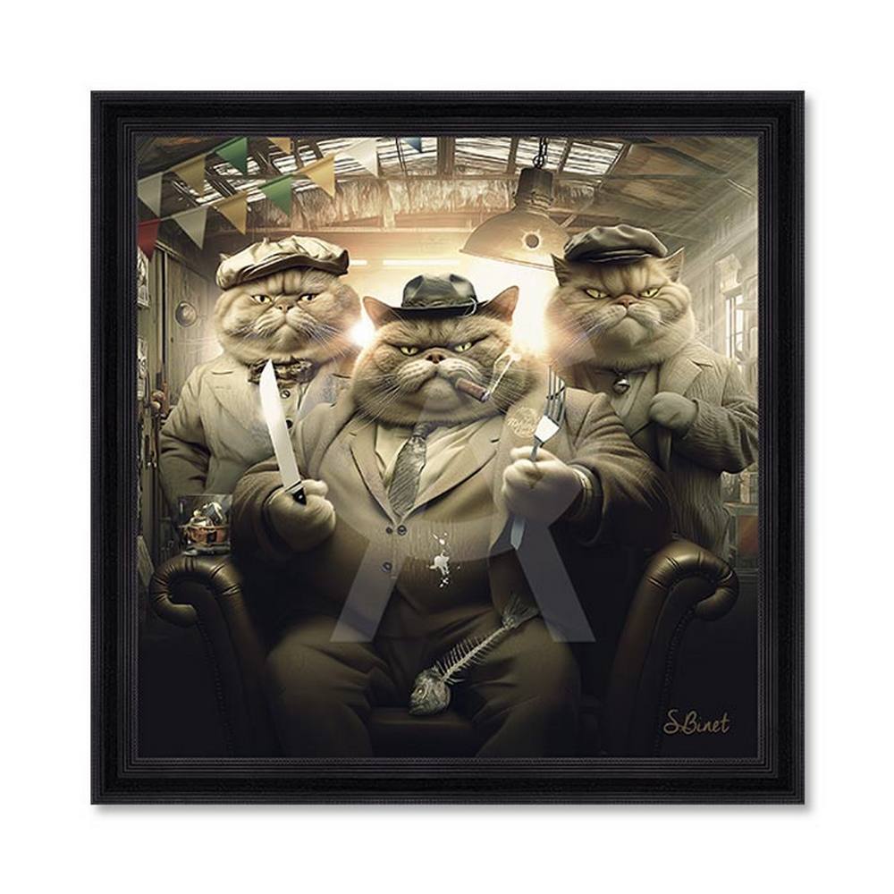 tableau_chats_mafia_sylvain_binet_gangster_couteau_costume tableau Chats Mafia sylvain binet