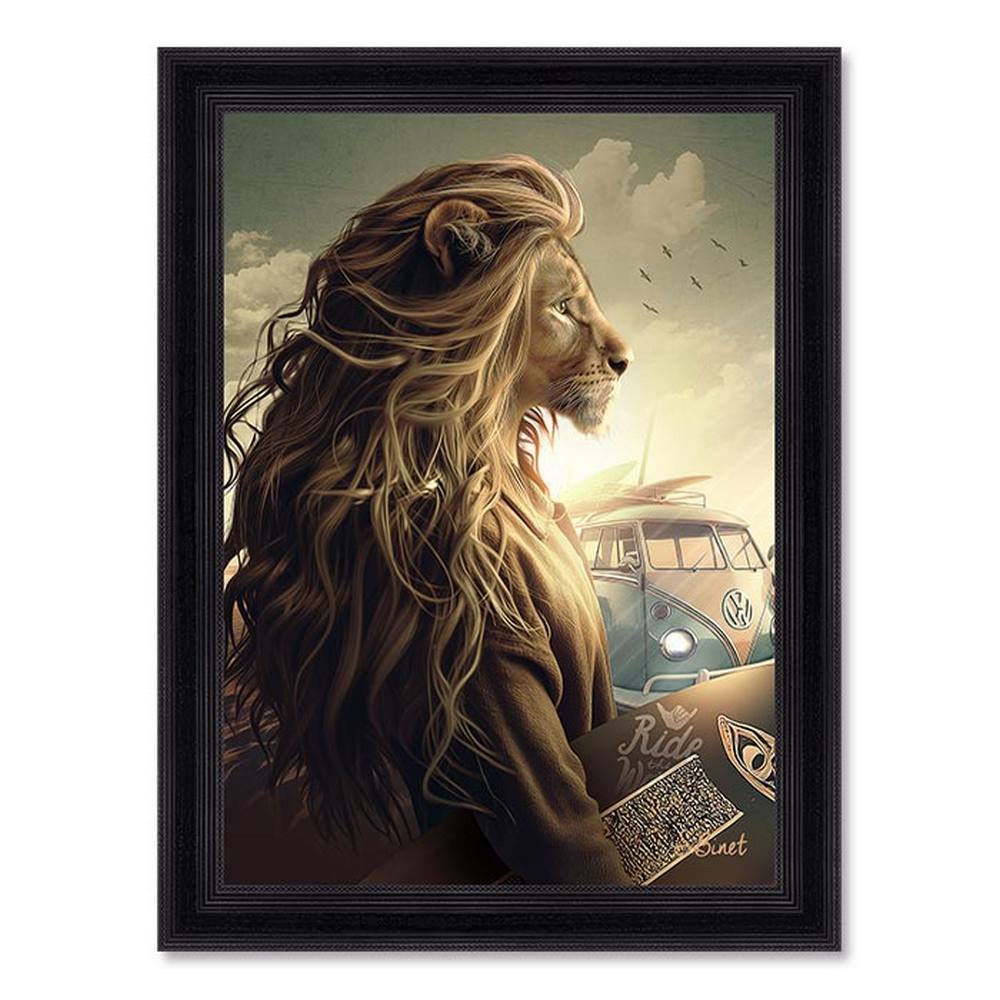 tableau_lion_surf_sylvain_binet_planche_ride_plage tableau Lion Surf sylvain binet