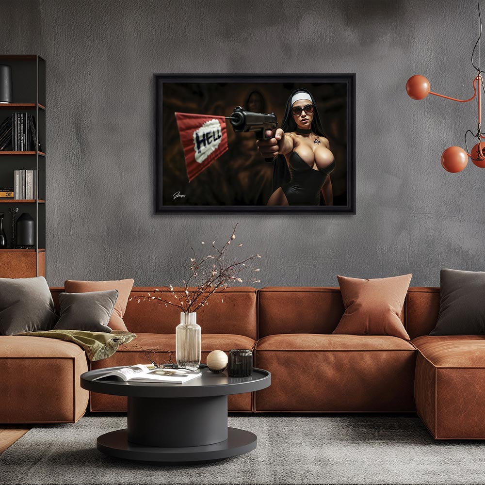 cadre_alexandre_granger_nun_gun_decoration_salon_femme cadre alexandre granger nun gun