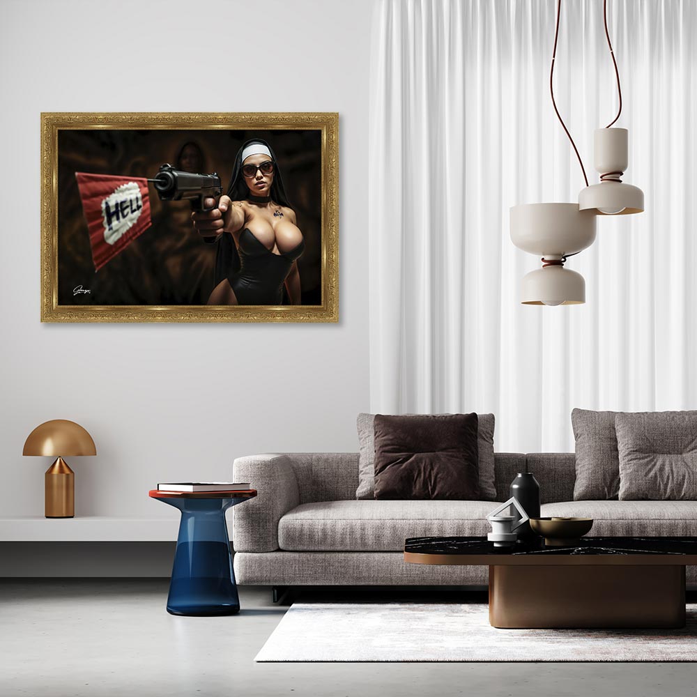 decoration_murale_alexandre_granger_nun_gun_appartement_salon_hell decoration murale alexandre granger nun gun