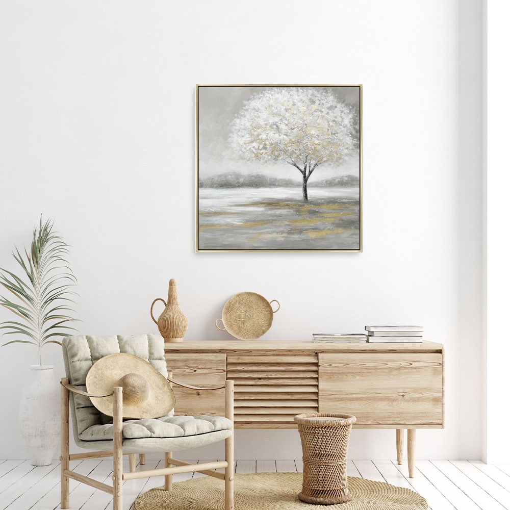 Peinture arbre blanc doré