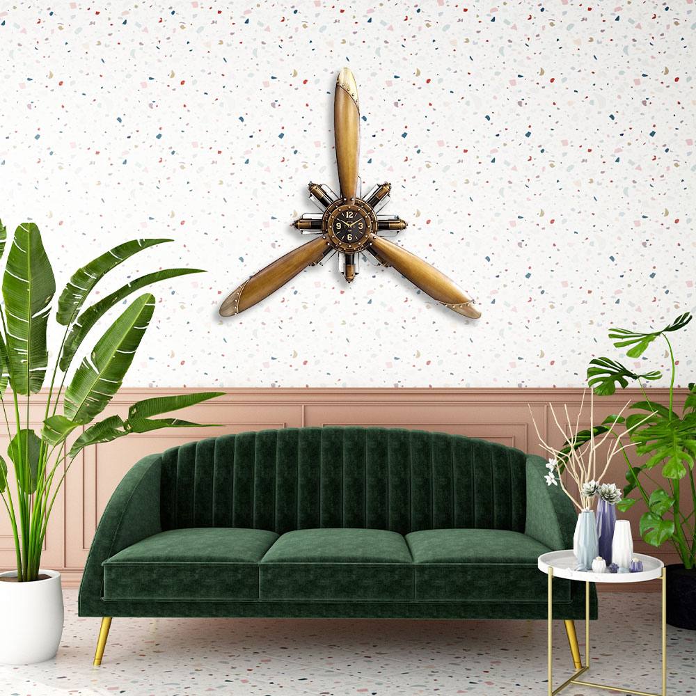 Hélice avion or sculpture horloge