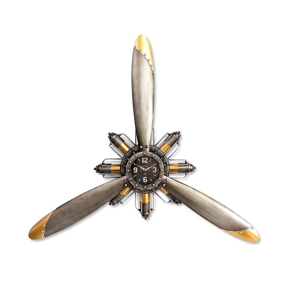 Horloge Hélice Avion Argent