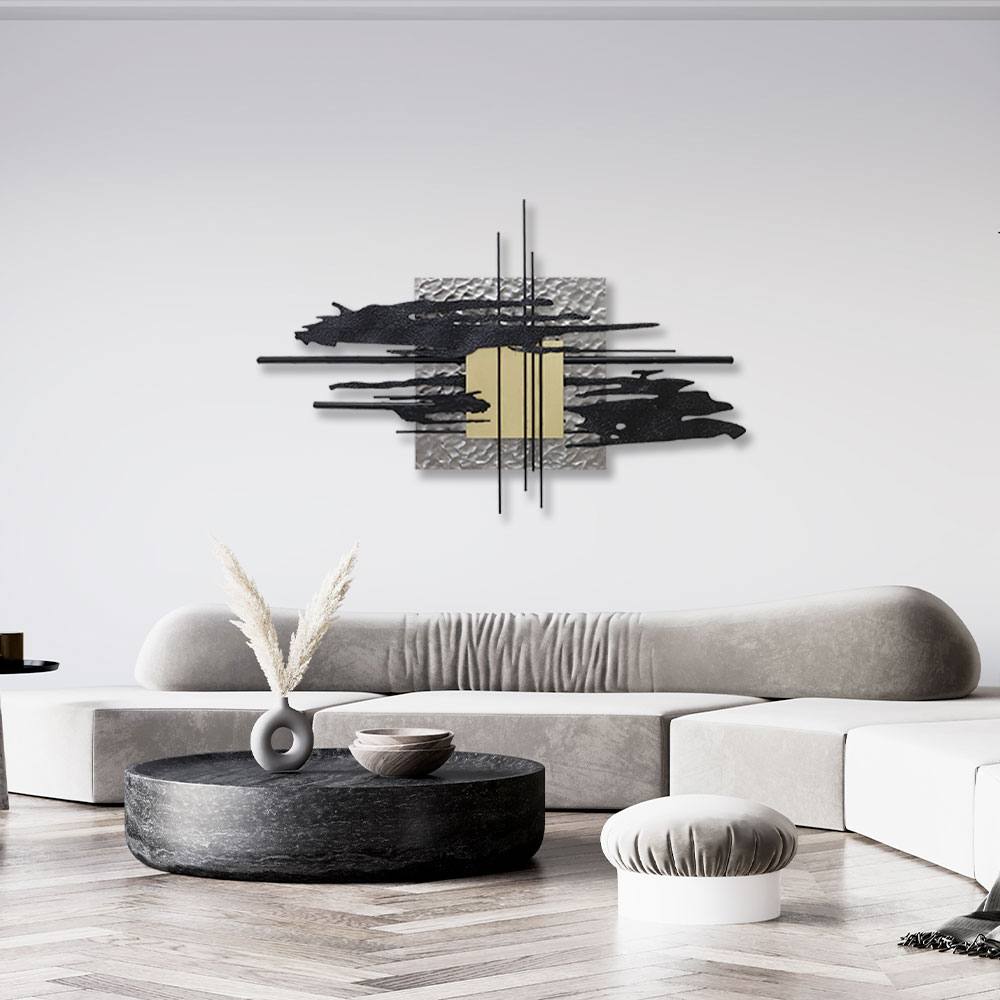 sculpture métal abstraite gris noir or