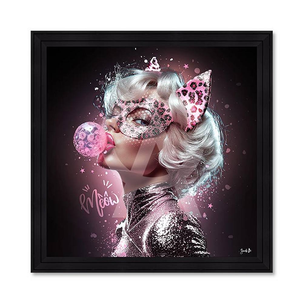 tableau_chrome_cat_sarah_b_chat_chewing_gum_rose_femme Tableau Chrome Cat sarah b