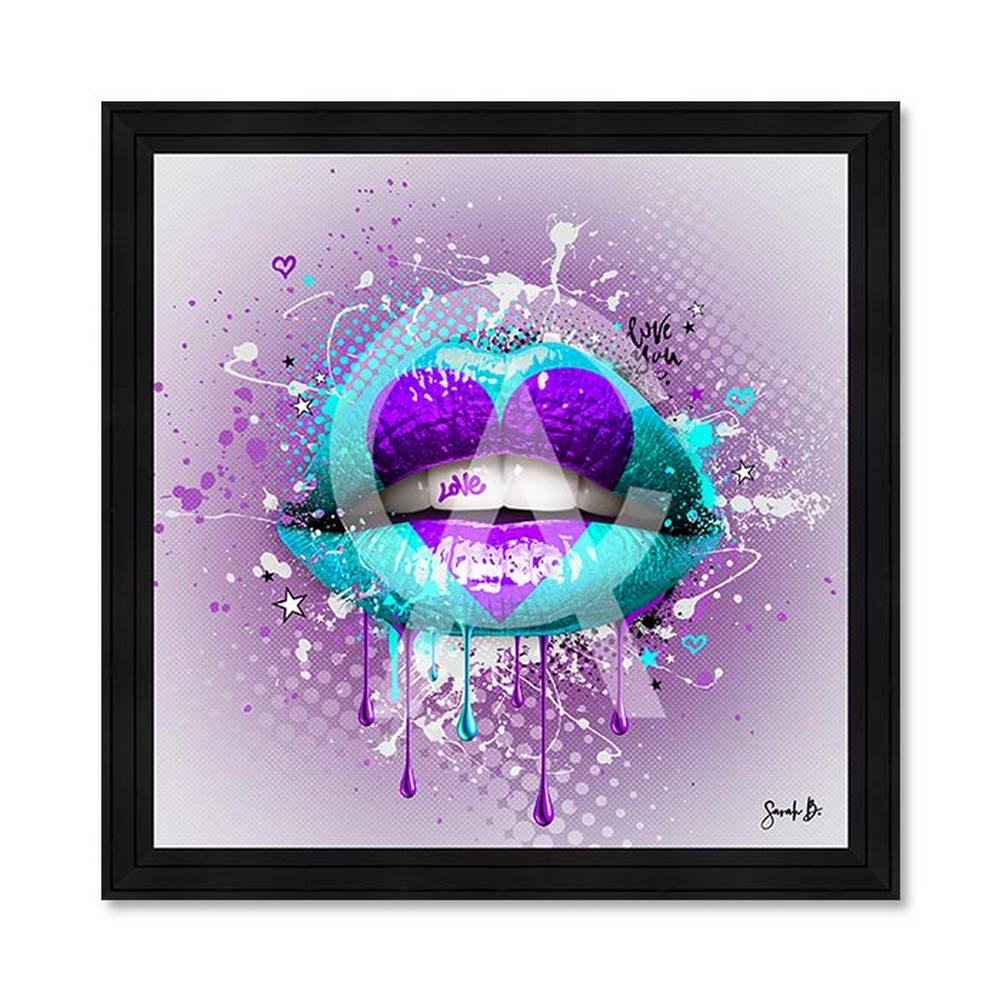 tableau_love_blue_sarah_b_bouche_bleu_mauve_coeur Tableau Love Blue sarah b